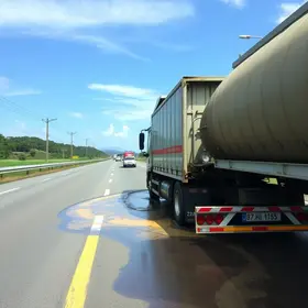 caminhão derrama óleo na Rodovia Luiz Ometto